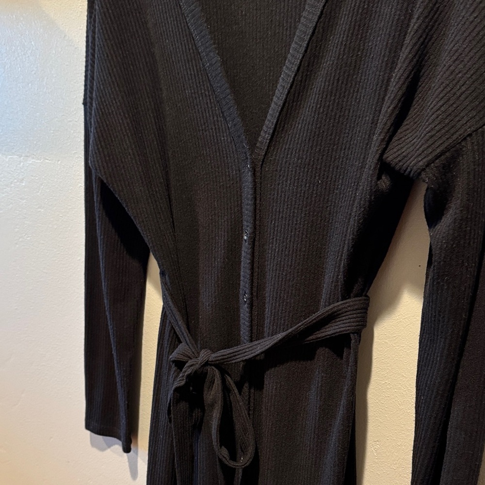 VETTA Capsule The Long Cardigan Black Ribbed Button-Front with Tie Waist Dress - Picture 6 of 12